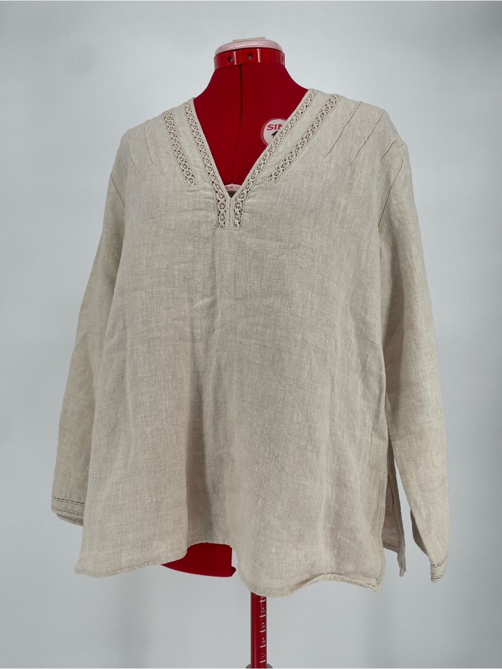 Chicos Natural Tan 100% Linen Long Sleeve V-neck Casual Summer Boho Blouse